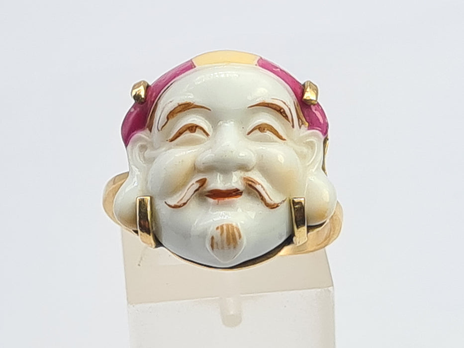6212 Vintage/Antique: (1940's) 18ct Gold Japanese Toshikane Porcelain Ring-