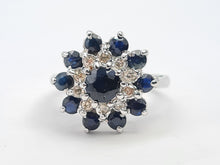 Load image into Gallery viewer, 7630: Vintage; 18ct White Gold 11 Blue Sapphires 10 Diamonds Cocktail Ring- lovely symmetry - substantial beauty
