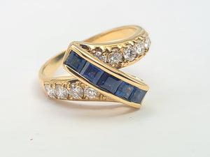 7635: Vintage: Exquisite 18ct Gold Royal Blue Sapphires Diamonds (0.70ct) Cocktail Ring- outrageous beauty, striking design-