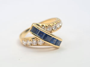 7635: Vintage: Exquisite 18ct Gold Royal Blue Sapphires Diamonds (0.70ct) Cocktail Ring- outrageous beauty, striking design-