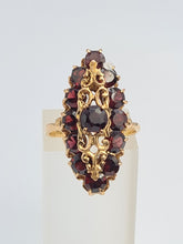 Load image into Gallery viewer, A7643: Antique: Art Deco 18ct Gold 13 Garnets Geometric Statement Ring- rich red hues
