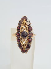 Load image into Gallery viewer, A7643: Antique: Art Deco 18ct Gold 13 Garnets Geometric Statement Ring- rich red hues
