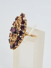 Load image into Gallery viewer, A7643: Antique: Art Deco 18ct Gold 13 Garnets Geometric Statement Ring- rich red hues
