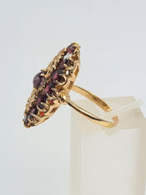 Load image into Gallery viewer, A7643: Antique: Art Deco 18ct Gold 13 Garnets Geometric Statement Ring- rich red hues
