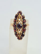 Load image into Gallery viewer, A7643: Antique: Art Deco 18ct Gold 13 Garnets Geometric Statement Ring- rich red hues
