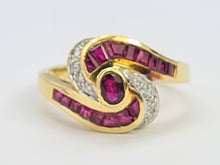 Load image into Gallery viewer, A7648: Vintage: Striking 18ct Gold Ruby Baguette Cut Diamonds Cocktail Ring- Mesmeric sparkle
