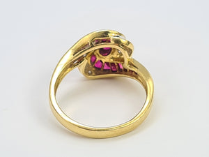 A7648: Vintage: Striking 18ct Gold Ruby Baguette Cut Diamonds Cocktail Ring- Mesmeric sparkle