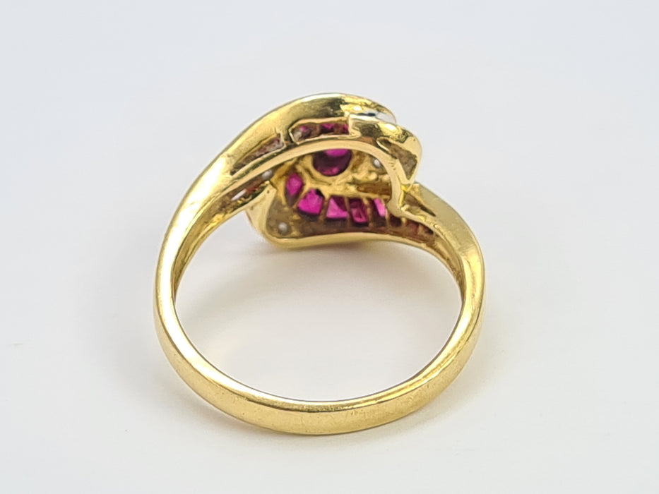 6215 Vintage: Striking 18ct Gold Ruby Baguette Cut Natural  Diamonds Cocktail Ring