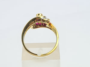 A7648: Vintage: Striking 18ct Gold Ruby Baguette Cut Diamonds Cocktail Ring- Mesmeric sparkle