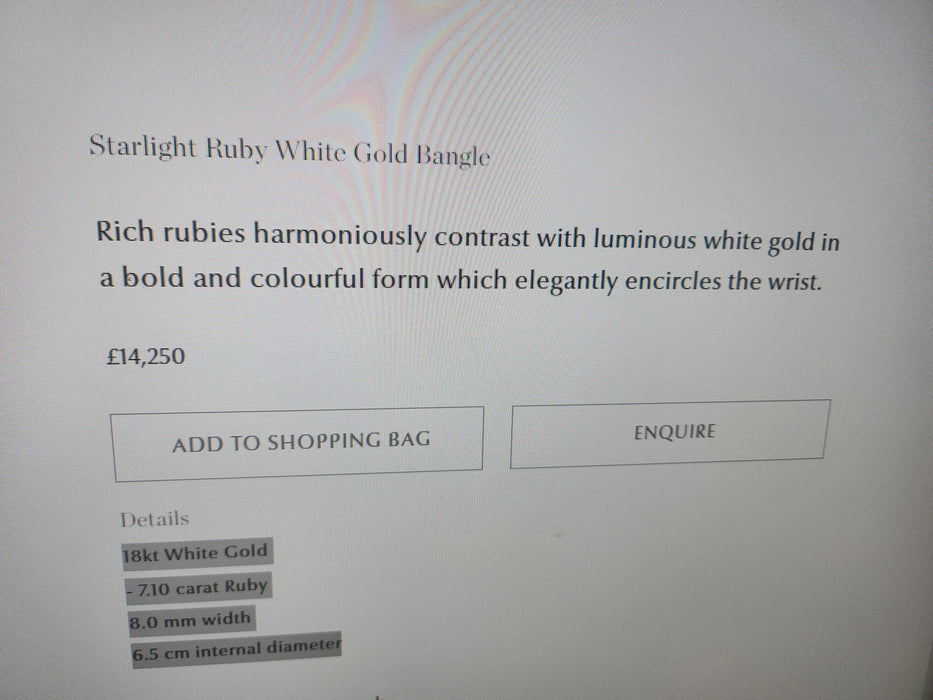 7658: Starlight Ruby White Gold Bangle by Niquesa London - 7.1ct Rubies