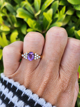 Load image into Gallery viewer, A7535:Vintage: 18ct Lilac Amethyst 12 Brilliant Cut Diamonds Ring= elegant, seductive, sparkling
