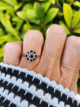 Load image into Gallery viewer, A7536: Vintage: 18ct Gold 9 French Blue Sapphires 8 Diamonds Floral Cluster Ring- lovely symmetry
