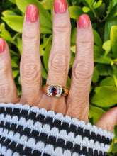 Load image into Gallery viewer, A7550: Vintage: Heavy 10ct Gold Almandine Garnet Diamonds Signet Ring- A fine example
