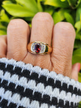 Load image into Gallery viewer, A7550: Vintage: Heavy 10ct Gold Almandine Garnet Diamonds Signet Ring- A fine example
