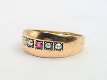 Load image into Gallery viewer, 3249: 15ct Gold Ruby Seed Pearls Ring- 133 years old Antique hallmarked in Chester, England in the year 1889
