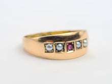 Load image into Gallery viewer, 3249: 15ct Gold Ruby Seed Pearls Ring- 133 years old Antique hallmarked in Chester, England in the year 1889
