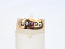 Load image into Gallery viewer, 3249: 15ct Gold Ruby Seed Pearls Ring- 133 years old Antique hallmarked in Chester, England in the year 1889
