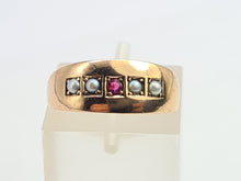 Load image into Gallery viewer, 3249: 15ct Gold Ruby Seed Pearls Ring- 133 years old Antique hallmarked in Chester, England in the year 1889
