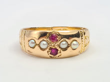 Load image into Gallery viewer, 3250: Antique 1890: 15ct Gold Rubies Pearls Dress Ring- 134 years old
