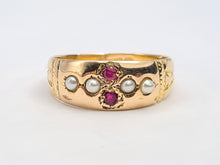 Load image into Gallery viewer, 3250: Antique 1890: 15ct Gold Rubies Pearls Dress Ring- 134 years old
