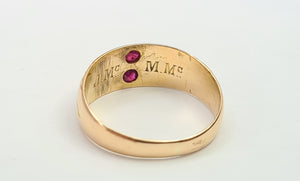 3250: Antique 1890: 15ct Gold Rubies Pearls Dress Ring- 134 years old