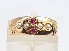 Load image into Gallery viewer, 3250: Antique 1890: 15ct Gold Rubies Pearls Dress Ring- 134 years old
