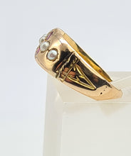 Load image into Gallery viewer, 3250: Antique 1890: 15ct Gold Rubies Pearls Dress Ring- 134 years old
