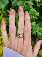 Load image into Gallery viewer, 7593: Vintage: (1971) 9ct Gold Double Snakes Garnets Ring- 53 years old- Hiss or Hers?
