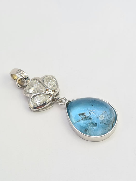 6494 Vintage: 9ct White Gold 6.01ct Aquamarine & 0.80ct Diamond Drop Pendant