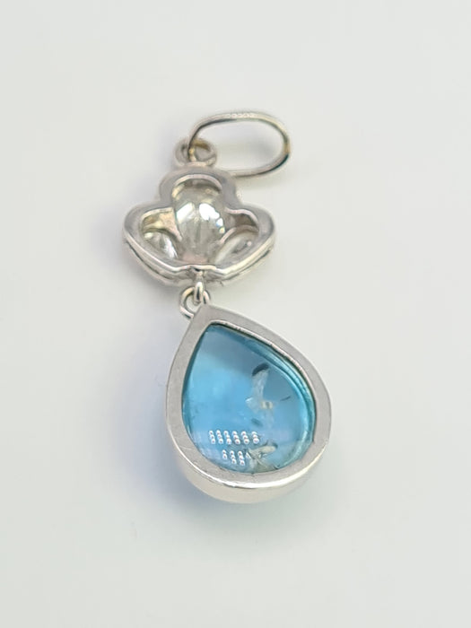 6494 Vintage: 9ct White Gold 6.01ct Aquamarine & 0.80ct Diamond Drop Pendant