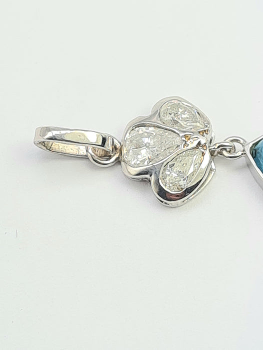 6494 Vintage: 9ct White Gold 6.01ct Aquamarine & 0.80ct Diamond Drop Pendant