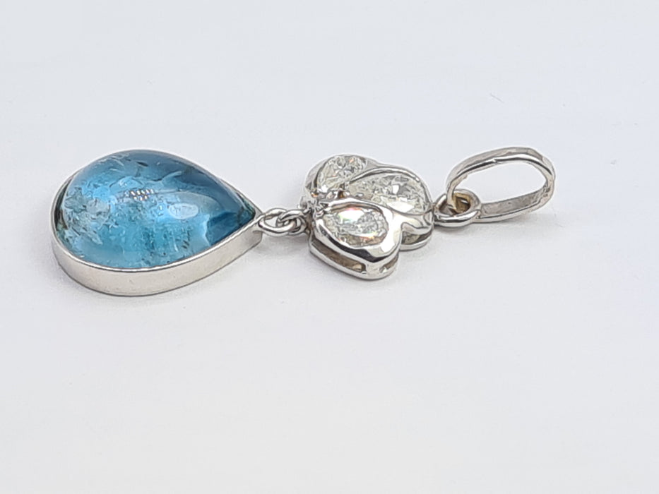 6494 Vintage: 9ct White Gold 6.01ct Aquamarine & 0.80ct Diamond Drop Pendant