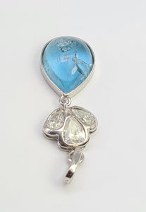 A9035: Vintage: Truly Exceptional 9ct Gold Blue Aquamarines Diamonds Pendant- sparkling diamonds, ocean blue aquamarine