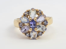 Load image into Gallery viewer, 7667: Vintage &amp; Rare 9ct Gold Mixed Blue Tanzanites Flower Head Ring- exquisite, statement
