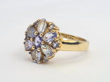 Load image into Gallery viewer, 7667: Vintage &amp; Rare 9ct Gold Mixed Blue Tanzanites Flower Head Ring- exquisite, statement
