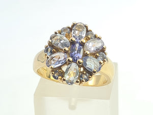 7667: Vintage & Rare 9ct Gold Mixed Blue Tanzanites Flower Head Ring- exquisite, statement