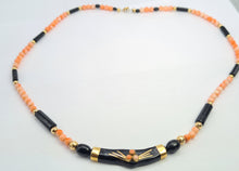 Load image into Gallery viewer, A7681: Antique: 18ct Gold Coral Necklace (Black and Angel Pink Coral)- old is beautiful
