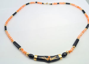 A7681: Antique: 18ct Gold Coral Necklace (Black and Angel Pink Coral)- old is beautiful