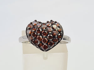 6103 Vintage: 9ct White Gold Red Natural Diamonds Voluptuous Heart Shaped Cocktail Ring- total eye candy