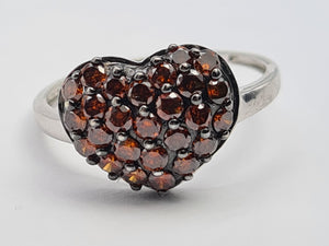 6103 Vintage: 9ct White Gold Red Natural Diamonds Voluptuous Heart Shaped Cocktail Ring- total eye candy