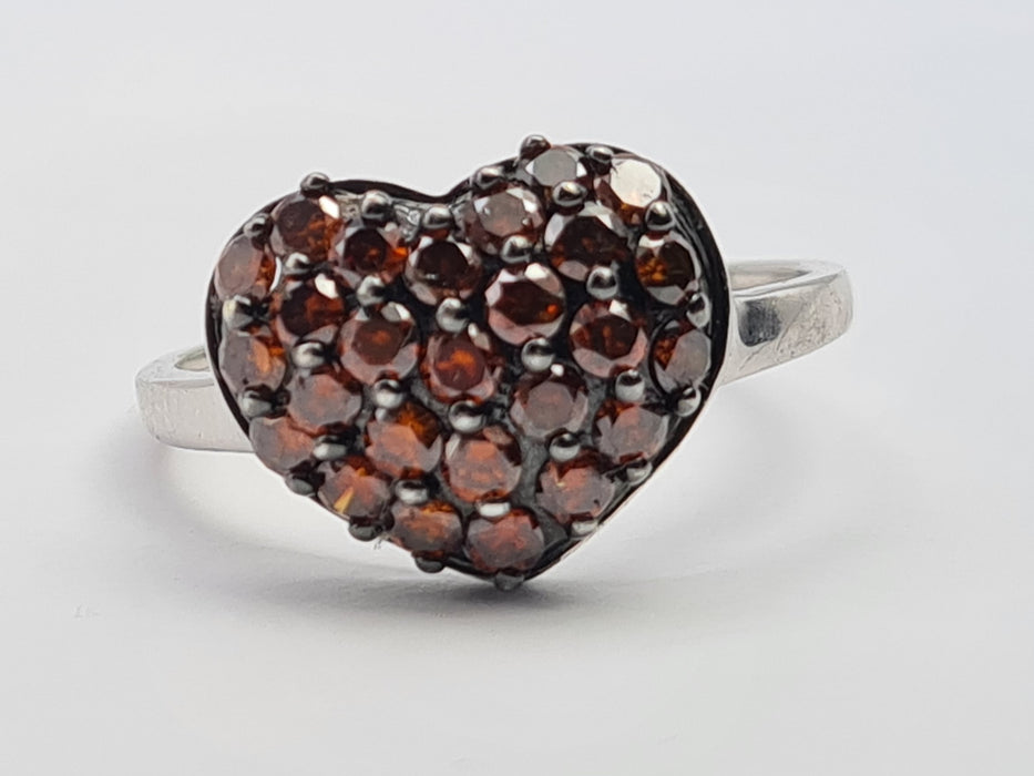 6103 Vintage: 9ct White Gold Red Natural Diamonds Voluptuous Heart Shaped Cocktail Ring- total eye candy