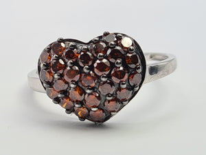 6103 Vintage: 9ct White Gold Red Natural Diamonds Voluptuous Heart Shaped Cocktail Ring- total eye candy