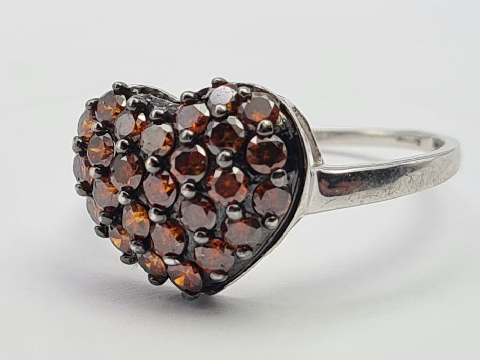 6103 Vintage: 9ct White Gold Red Natural Diamonds Voluptuous Heart Shaped Cocktail Ring- total eye candy
