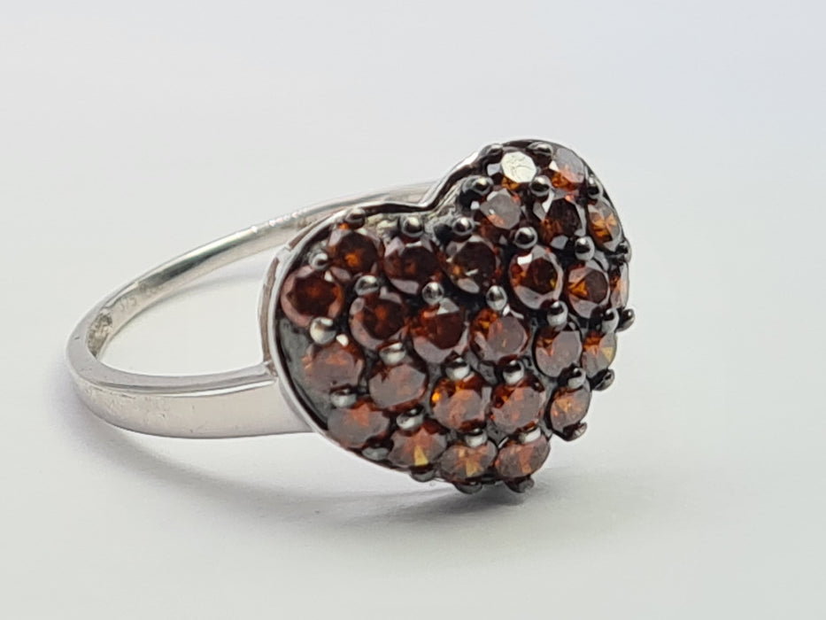 6103 Vintage: 9ct White Gold Red Natural Diamonds Voluptuous Heart Shaped Cocktail Ring- total eye candy