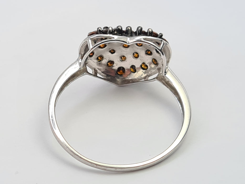 6103 Vintage: 9ct White Gold Red Natural Diamonds Voluptuous Heart Shaped Cocktail Ring- total eye candy