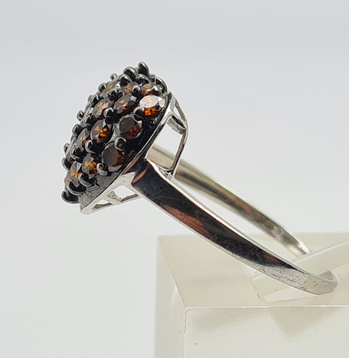 6103 Vintage: 9ct White Gold Red Natural Diamonds Voluptuous Heart Shaped Cocktail Ring- total eye candy