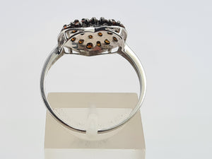 6103 Vintage: 9ct White Gold Red Natural Diamonds Voluptuous Heart Shaped Cocktail Ring- total eye candy