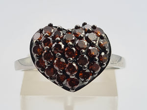 6103 Vintage: 9ct White Gold Red Natural Diamonds Voluptuous Heart Shaped Cocktail Ring- total eye candy