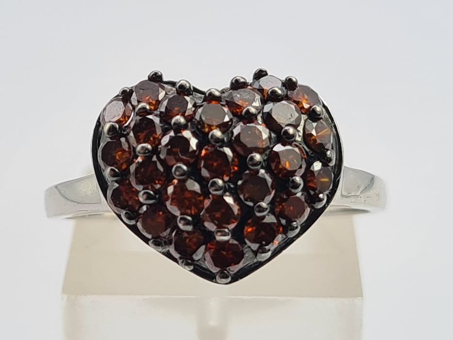 6103 Vintage: 9ct White Gold Red Natural Diamonds Voluptuous Heart Shaped Cocktail Ring- total eye candy