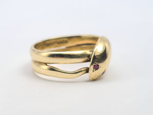 A7695: Vintage; Heavy Ruby Eyed 9ct Gold Snake Ring- Hallmarked in 1965- Ssssplendid